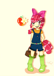 Size: 2070x2898 | Tagged: safe, artist:stariaat, derpibooru import, apple bloom, human, adorabloom, bag, cute, humanized, open mouth, solo, tailed humanization