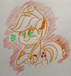 Size: 2856x3071 | Tagged: safe, artist:c.a.m.e.l.l.i.a, derpibooru import, applejack, adorable face, cute, happy, simple background, smiling, traditional art