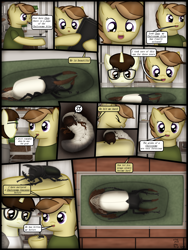 Size: 1750x2333 | Tagged: safe, artist:99999999000, derpibooru import, oc, oc only, oc:cwe, oc:zhang cathy, beetle, earth pony, insect, pony, rhinoceros beetle, unicorn, comic:visit, clothes, comic, female, glasses, hercules beetle, male
