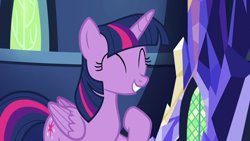 Size: 1280x720 | Tagged: safe, derpibooru import, screencap, twilight sparkle, twilight sparkle (alicorn), alicorn, pony, made in manehattan, season 5, ^^, cute, daaaaaaaaaaaw, eyes closed, female, mare, smiling, solo, twiabetes, twilight's castle