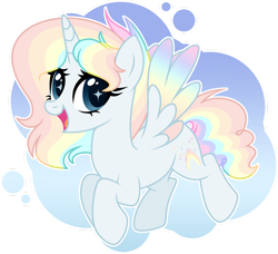 Size: 1280x1168 | Tagged: safe, artist:auroranovasentry, derpibooru import, oc, oc:surprise's rainbow, alicorn, pony, colored wings, female, magical lesbian spawn, mare, multicolored wings, offspring, parent:pinkie pie, parent:rainbow dash, parents:pinkiedash, rainbow wings, solo, wings