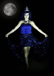 Size: 681x960 | Tagged: safe, artist:sarahndipity cosplay, derpibooru import, princess luna, human, 2016, bare shoulders, black background, clothes, cosplay, costume, full moon, irl, irl human, moon, photo, simple background, sleeveless, strapless