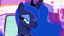 Size: 1920x1080 | Tagged: safe, derpibooru import, screencap, princess luna, alicorn, pony, do princesses dream of magic sheep, season 5, crown, female, jewelry, mare, open mouth, regalia, solo