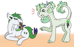 Size: 1118x715 | Tagged: safe, artist:kiaraxkovu27, derpibooru import, oc, oc:amethyst, oc:emerald, dracony, hybrid, brother and sister, female, interspecies offspring, male, offspring, parent:rarity, parent:spike, parents:sparity, plushie, siblings, simple background, white background