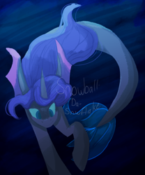 Size: 1000x1200 | Tagged: safe, artist:snowball-da-snwflake, derpibooru import, oc, oc only, merpony, pony, seapony (g4), unicorn, blue eyes, blue mane, crepuscular rays, fish tail, flowing mane, horn, ocean, seaponified, solo, species swap, swimming, tail, underwater, water