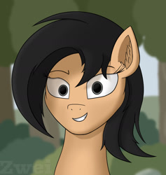 Size: 1800x1900 | Tagged: safe, artist:zweihander, derpibooru import, oc, oc only, oc:cinnamon incense, earth pony, pony, bust, ear fluff, ears, earth pony oc, female, grin, mare, portrait, smiling, solo