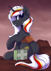 Size: 1500x2100 | Tagged: safe, artist:shadowreindeer, derpibooru import, oc, oc only, oc:velvet remedy, pony, unicorn, fallout equestria, female, looking at you, mare, raised hoof, raised leg, sitting, smiling, smiling at you