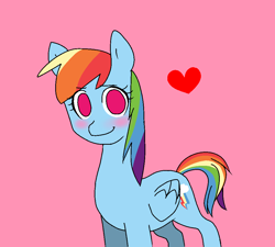 Size: 1000x900 | Tagged: safe, artist:drawonly, derpibooru import, rainbow dash, pegasus, pony, blushing, folded wings, heart, looking at you, no pupils, simple background, smiling, smiling at you, solo, wings