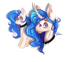 Size: 1317x1113 | Tagged: safe, artist:eperyton, derpibooru import, oc, oc only, pony, unicorn, bust, choker, duo, heterochromia, horn, signature, smiling, unicorn oc