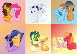 Size: 1000x695 | Tagged: dead source, safe, artist:pastelkitty455, derpibooru import, applejack, big macintosh, cheese sandwich, double diamond, flash sentry, fluttershy, pinkie pie, pistachio, quibble pants, rainbow dash, rarity, twilight sparkle, twilight sparkle (alicorn), alicorn, earth pony, pegasus, pony, unicorn, base used, cheesepie, diamond duo, eyes closed, female, flashlight, fluttermac, kissing, male, mane six, mare, quibbledash, shipping, spread wings, stallion, straight, wings