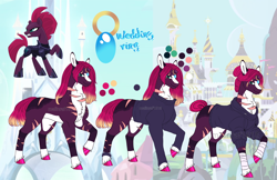 Size: 1998x1295 | Tagged: safe, artist:malinraf1615, derpibooru import, fizzlepop berrytwist, tempest shadow, pony, unicorn, alternate hairstyle, anklet, broken horn, chest fluff, clothes, coat markings, eye scar, female, headcanon, hoodie, horn, horn ring, jewelry, mare, raised hoof, raised leg, redesign, reference sheet, ring, scar, shirt, solo, sports tape, sweater, tape, unshorn fetlocks, wedding ring, wrist tape
