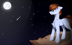 Size: 9633x6010 | Tagged: safe, artist:lunilin, derpibooru import, oc, oc only, oc:darkmind, pony, unicorn, blind, horn, male, moon, night, simple background, solo, stallion