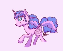 Size: 633x514 | Tagged: safe, artist:scribleydoodles, derpibooru import, oc, oc only, pony, unicorn, female, glasses, horn, mare, pink background, raised hoof, raised leg, signature, simple background, smiling, solo, unicorn oc