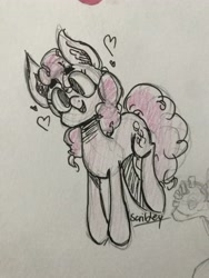 Size: 3024x4032 | Tagged: safe, artist:scribleydoodles, derpibooru import, pinkie pie, earth pony, pony, ear fluff, ears, female, heart, mare, signature, smiling, traditional art