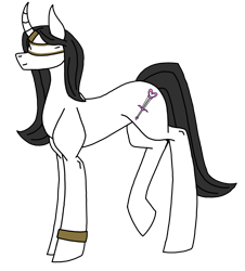 Size: 2442x2699 | Tagged: safe, artist:agdapl, derpibooru import, oc, oc:hope, pony, unicorn, blindfold, bracelet, curved horn, female, horn, horn ring, jewelry, mare, ring, simple background, transparent background, unicorn oc