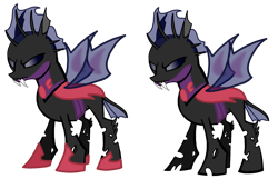 Size: 1516x979 | Tagged: safe, artist:agdapl, derpibooru import, oc, oc only, changeling, base used, changeling oc, duo, purple changeling, simple background, transparent background