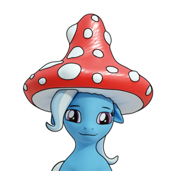 Size: 1152x1152 | Tagged: safe, artist:xppp1n, trixie, pony, unicorn, 3d, blender, blender cycles, ears, female, floppy ears, lidded eyes, mare, meme, mushroom, mushroom wojak, ponified, ponified meme, simple background, solo, transparent background