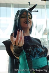 Size: 1365x2048 | Tagged: safe, artist:sarahndipity cosplay, artist:silverscotty photography, derpibooru import, queen chrysalis, human, 2017, clothes, cosplay, costume, fangs, irl, irl human, long nails, open mouth, photo