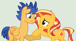 Size: 1224x668 | Tagged: safe, artist:detailedatream1991, derpibooru import, flash sentry, sunset shimmer, female, flashimmer, male, shipping, straight