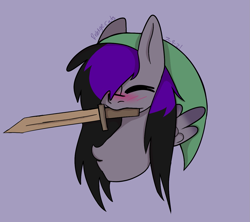 Size: 1275x1130 | Tagged: safe, artist:revenge.cats, derpibooru import, oc, oc:drizzling dasher, pegasus, pony, blushing, bust, chest fluff, emo, reference, solo, sword, the legend of zelda, weapon