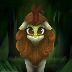 Size: 4096x4096 | Tagged: safe, artist:darbedarmoc, derpibooru import, autumn blaze, kirin, pony, chest fluff, cute, ear fluff, ears, floppy ears, forest, grass, horn, looking at you, solo, sunlight, tongue, tongue out, tree, vine