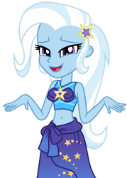 Size: 1024x1429 | Tagged: safe, artist:emeraldblast63, derpibooru import, trixie, better together, equestria girls, forgotten friendship, belly button, clothes, female, looking at you, open mouth, open smile, sarong, simple background, smiling, smiling at you, solo, swimsuit, transparent background, vector