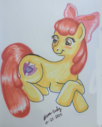 Size: 521x647 | Tagged: safe, artist:cherryblossomusagi, derpibooru import, apple bloom, female, filly, solo, traditional art