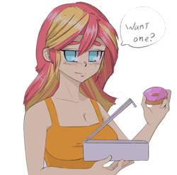 Size: 916x902 | Tagged: safe, artist:exvius, derpibooru import, sunset shimmer, human, equestria girls, donut, food, human coloration, pasties, simple background, solo, transparent background