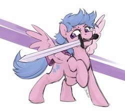 Size: 1095x974 | Tagged: safe, artist:jewellier, derpibooru import, firefly, pegasus, pony, mouth hold, solo, sword, weapon