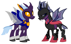 Size: 1565x975 | Tagged: safe, artist:agdapl, derpibooru import, oc, oc only, changedling, changeling, changedling oc, changeling oc, duo, purple changeling, simple background, transparent background