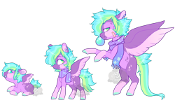 Size: 1200x720 | Tagged: safe, artist:lavvythejackalope, derpibooru import, oc, oc only, pegasus, pony, age progression, baby, baby pony, bubblegum, clothes, colored hooves, ear piercing, earring, food, gum, jewelry, lying down, pegasus oc, piercing, prone, rearing, scarf, simple background, transparent background, two toned wings, wings