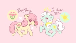 Size: 1200x675 | Tagged: safe, artist:celesse, derpibooru import, posey, sunbeam, earth pony, pony, unicorn, g1, female, mare, redesign, signature, simple background, solo