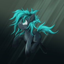 Size: 2000x2000 | Tagged: safe, artist:pacofreeman, derpibooru import, oc, oc only, earth pony, pony, blue mane, crepuscular rays, flowing mane, flowing tail, green eyes, ocean, solo, swimming, underwater, water