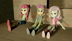 Size: 1280x720 | Tagged: safe, artist:gaelrdzgaming53, derpibooru import, apple bloom, scootaloo, sweetie belle, equestria girls, 3d, boots, clothes, crossed legs, cutie mark crusaders, day, night, shoes, source filmmaker