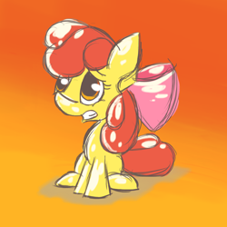 Size: 1000x1000 | Tagged: safe, artist:soundofthewaves, derpibooru import, apple bloom, female, filly, solo, worried