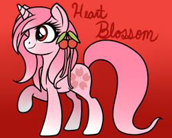 Size: 1280x1024 | Tagged: safe, artist:potatogirlivy, derpibooru import, oc, oc only, oc:heart blossom, pony, unicorn, female, gradient hooves, raised hoof, raised leg, smiling, solo