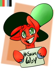 Size: 564x755 | Tagged: artist needed, safe, derpibooru import, pony, color palette, hashtag, hat, ponified, smiling, solo, wander (wander over yonder), wander over yonder