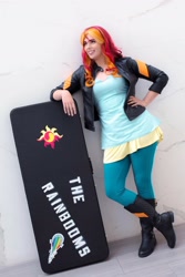 Size: 1080x1619 | Tagged: safe, artist:maddymoiselle, derpibooru import, sunset shimmer, human, babscon, babscon 2017, clothes, cosplay, costume, crossed legs, hand on hip, irl, irl human, photo