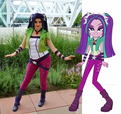 Size: 1238x1166 | Tagged: safe, artist:sarahndipity cosplay, derpibooru import, aria blaze, human, equestria girls, rainbow rocks, boots, clothes, comparison, cosplay, costume, facebook, high heel boots, irl, irl human, photo, shoes