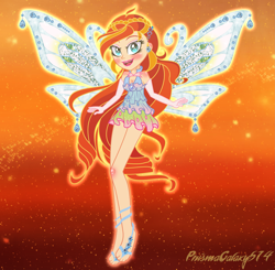 Size: 4497x4415 | Tagged: safe, artist:lumi-infinite64, artist:prismagalaxy514, artist:sunsetshimmer333, derpibooru import, human, equestria girls, barefoot, barely eqg related, base used, bloom, bloom (winx club), blue dress, blue wings, clothes, crossover, dress, enchantix, equestria girls style, equestria girls-ified, fairy, fairy wings, fairyized, feet, gloves, long gloves, long hair, solo, sparkly wings, wings, winx, winx club, winxified
