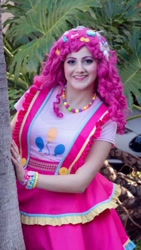 Size: 540x960 | Tagged: safe, artist:sarahndipity cosplay, derpibooru import, pinkie pie, human, bracelet, clothes, cosplay, costume, facebook, irl, irl human, jewelry, looking at you, necklace, photo, smiling, smiling at you