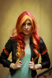 Size: 2000x3000 | Tagged: safe, artist:jameshoppy, artist:littlemissbloo, derpibooru import, sunset shimmer, human, equestria girls, babscon, babscon 2015, bracelet, clothes, cosplay, costume, irl, irl human, jewelry, photo