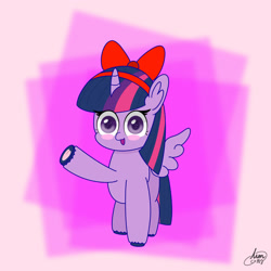 Size: 1280x1280 | Tagged: safe, artist:limitmj, derpibooru import, twilight sparkle, twilight sparkle (alicorn), alicorn, pony, cute, female, mare, open mouth, open smile, simple background, smiling, solo, thousand yard stare, twiabetes, waving at you