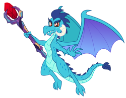 Size: 1280x998 | Tagged: safe, artist:aleximusprime, derpibooru import, dragon lord ember, princess ember, dragon, bloodstone scepter, dragon horns, dragon wings, dragoness, female, flurry hearts story, horns, scepter, super dragon warriors, wings