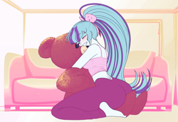 Size: 3433x2366 | Tagged: safe, artist:rileyav, derpibooru import, sonata dusk, human, equestria girls, ass, butt, cute, hug, smiling, sofa, sonata donk, sonatabetes, teddy bear