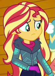 Size: 521x716 | Tagged: safe, derpibooru import, screencap, applejack, sunset shimmer, better together, equestria girls, holidays unwrapped, cropped, winter break-in