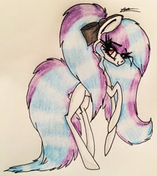 Size: 2301x2565 | Tagged: safe, artist:beamybutt, derpibooru import, oc, oc only, earth pony, pony, bow, earth pony oc, eyelashes, female, hair bow, mare, rearing, signature, smiling, solo, traditional art