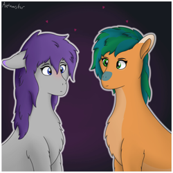 Size: 4746x4746 | Tagged: safe, artist:autumnsfurart, derpibooru import, oc, oc only, oc:glitter stone, earth pony, pony, absurd resolution, chest fluff, duo, duo female, earth pony oc, female, mare, signature