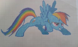 Size: 2560x1536 | Tagged: safe, artist:karadeg, derpibooru exclusive, derpibooru import, rainbow dash, graph paper, pixel art, solo, traditional art