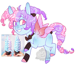 Size: 800x680 | Tagged: safe, artist:lavvythejackalope, derpibooru import, oc, oc only, pegasus, pony, bowtie, colored hooves, food, grin, heterochromia, ice cream, pegasus oc, simple background, smiling, transparent background, wings